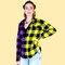 Purple and Neon Yellow Flannel - Women's Tie Dye Color Split Buffalo Plaid Shirt product 3